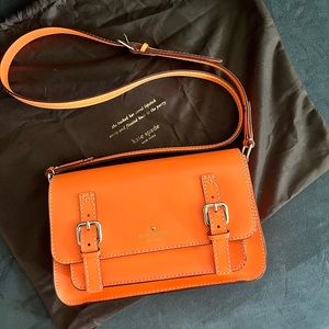 Authentic Kate Spade Essex Scout Leather Cambridge Messenger Bag - Neon Orange